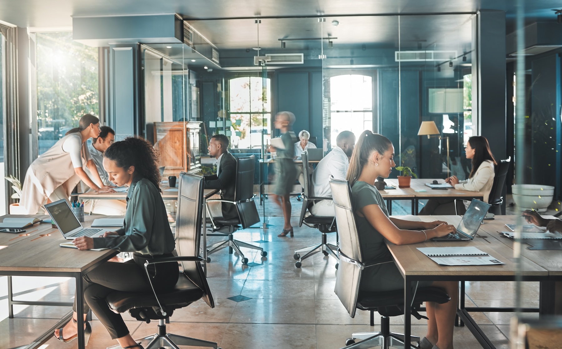 Small business office with working employees
