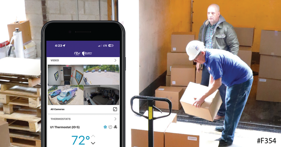 Delivery workers loading boxes onto a dolly.